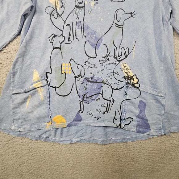 Jess & Jane Tunic Top Women M Dog Graphic Mineral Wash Artsy Lagenlook Whimsical - Picture 3 of 13